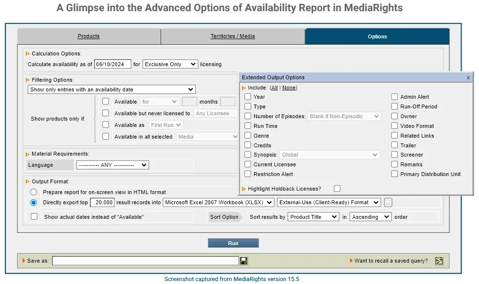 A Glimpse into the Advanced Options of Availability Report in MediaRights